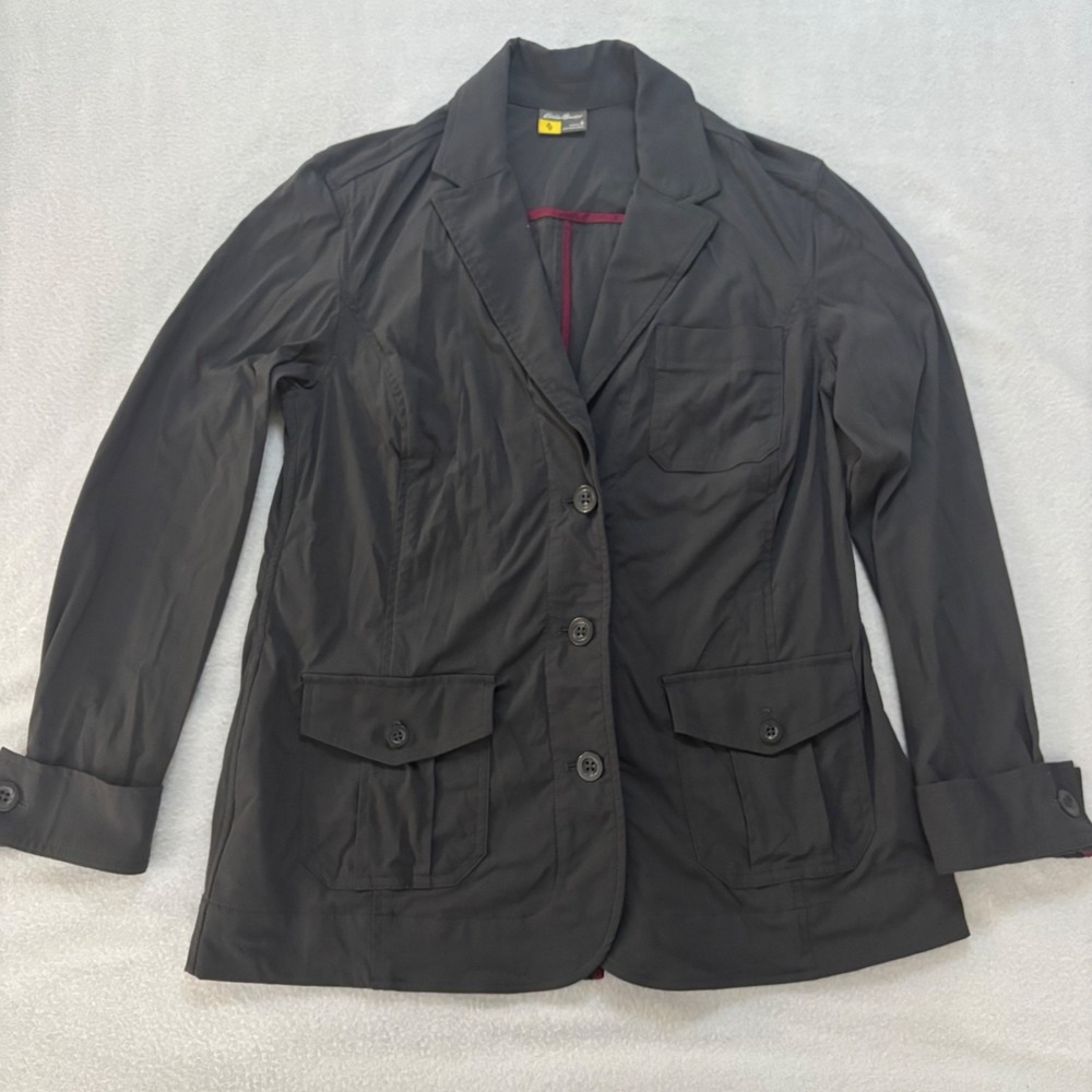 Eddie Bauer Travex Blazer Gray Stretch Travel Jacket Womens 8